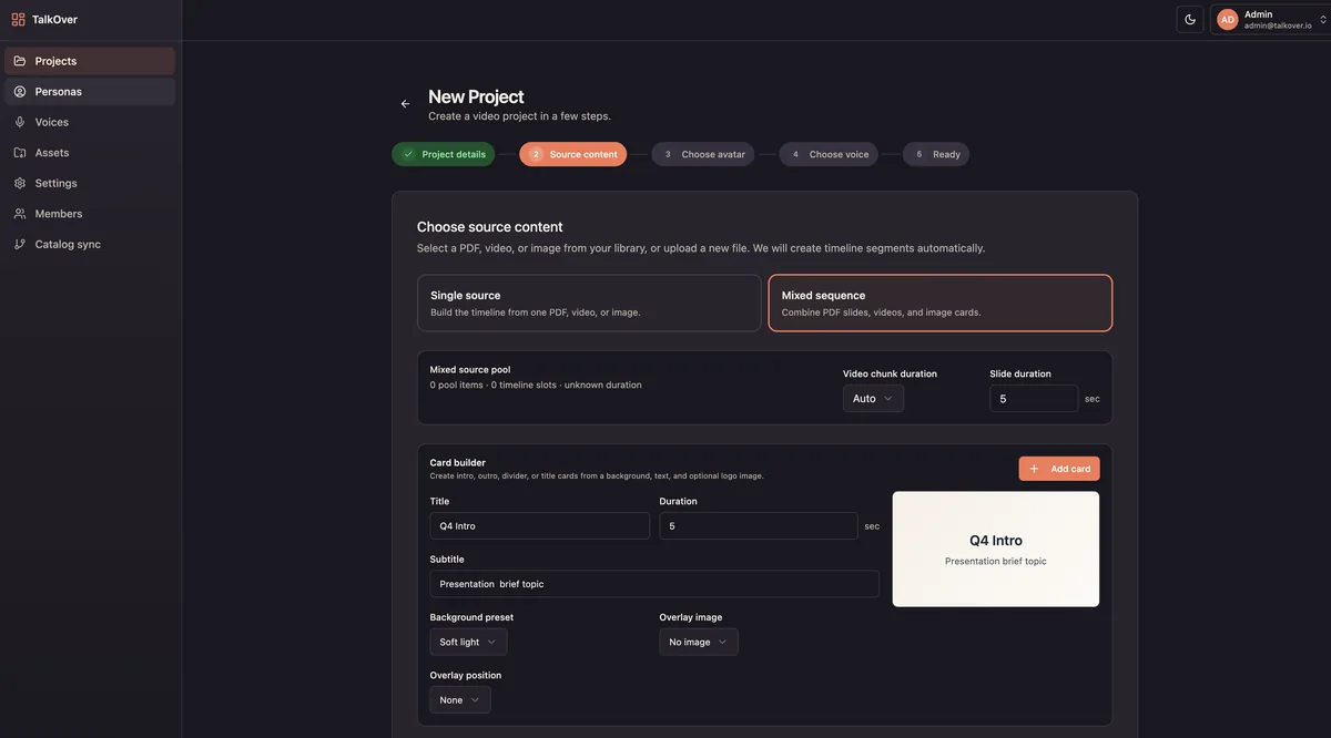 TalkOver wizard for setting up content and avatars
